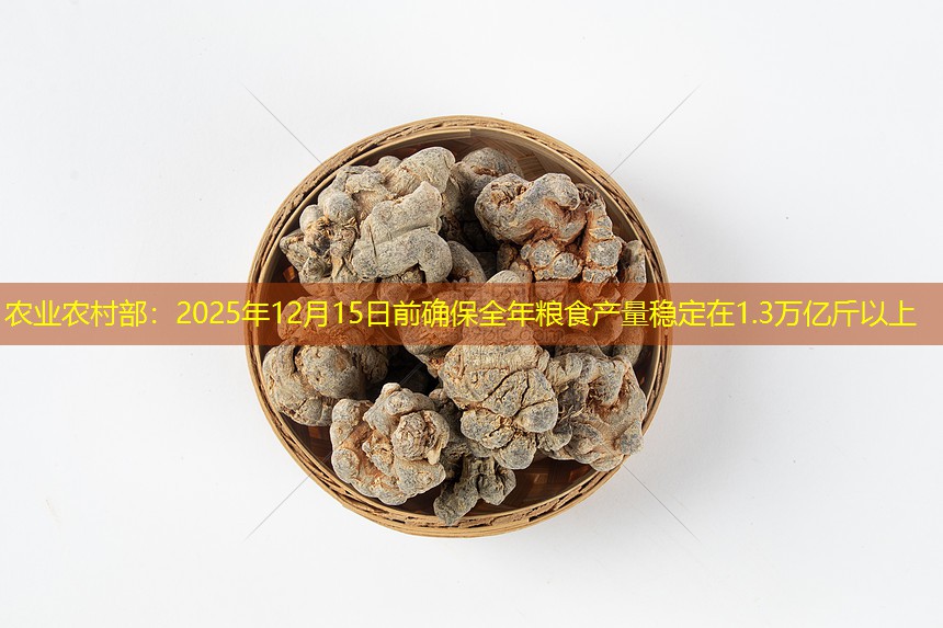 农业农村部：2025年12月15日前确保全年粮食产量稳定在1.3万亿斤以上